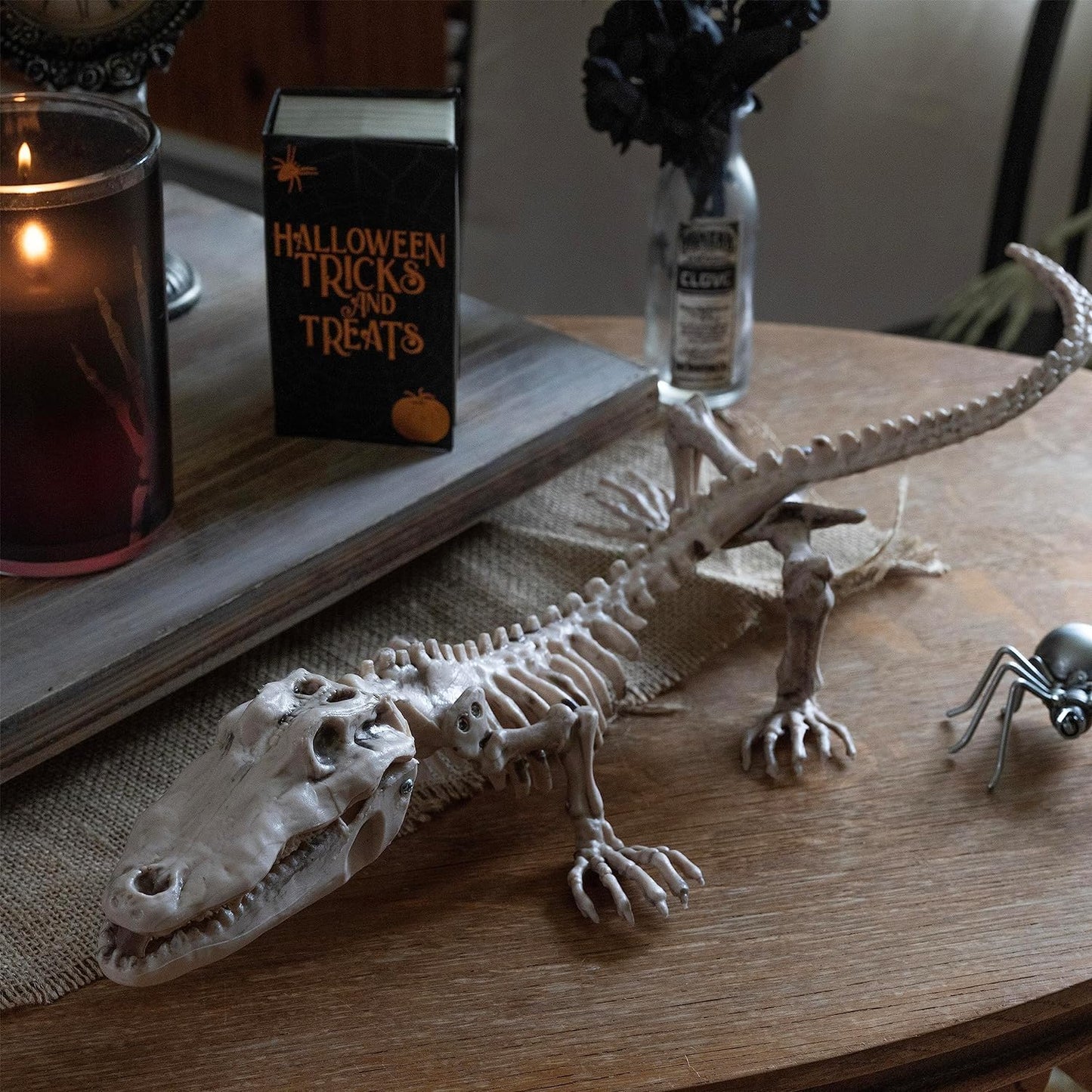 Crocodile Skeleton Halloween Decoration (2 Pack) 20" Long- Weather Resistant for Indoor Outdoor Use- Animal Decor for School Projects, Classrooms, Science Fairs- Fun & Educational Fall Party Prop