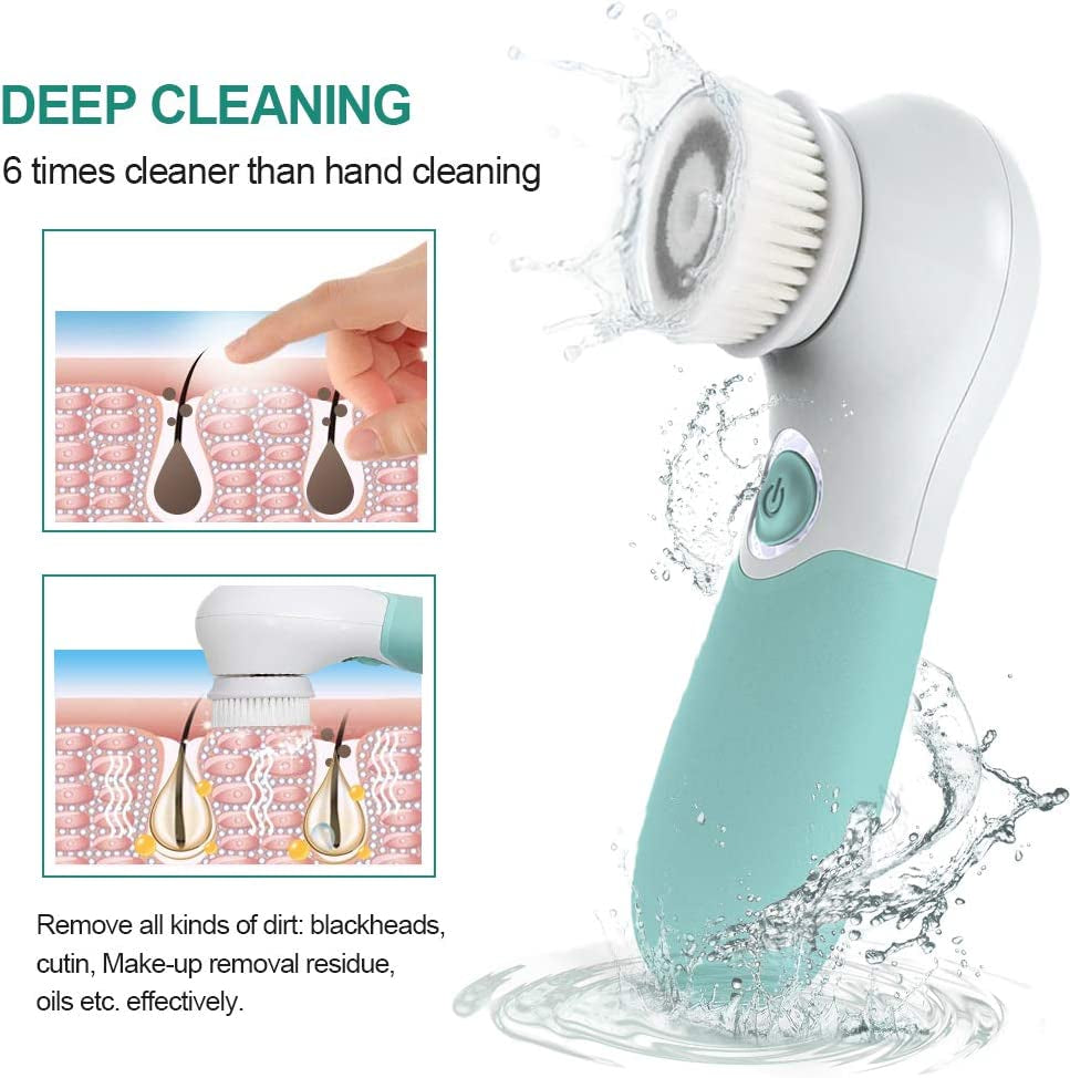 Facial Cleansing Brush Electric Facial Exfoliating Massage Brush with 3 Cleanser Heads and 2 Speeds Adjustable for Deep Cleaning, Removing Blackhead, Face Massaging