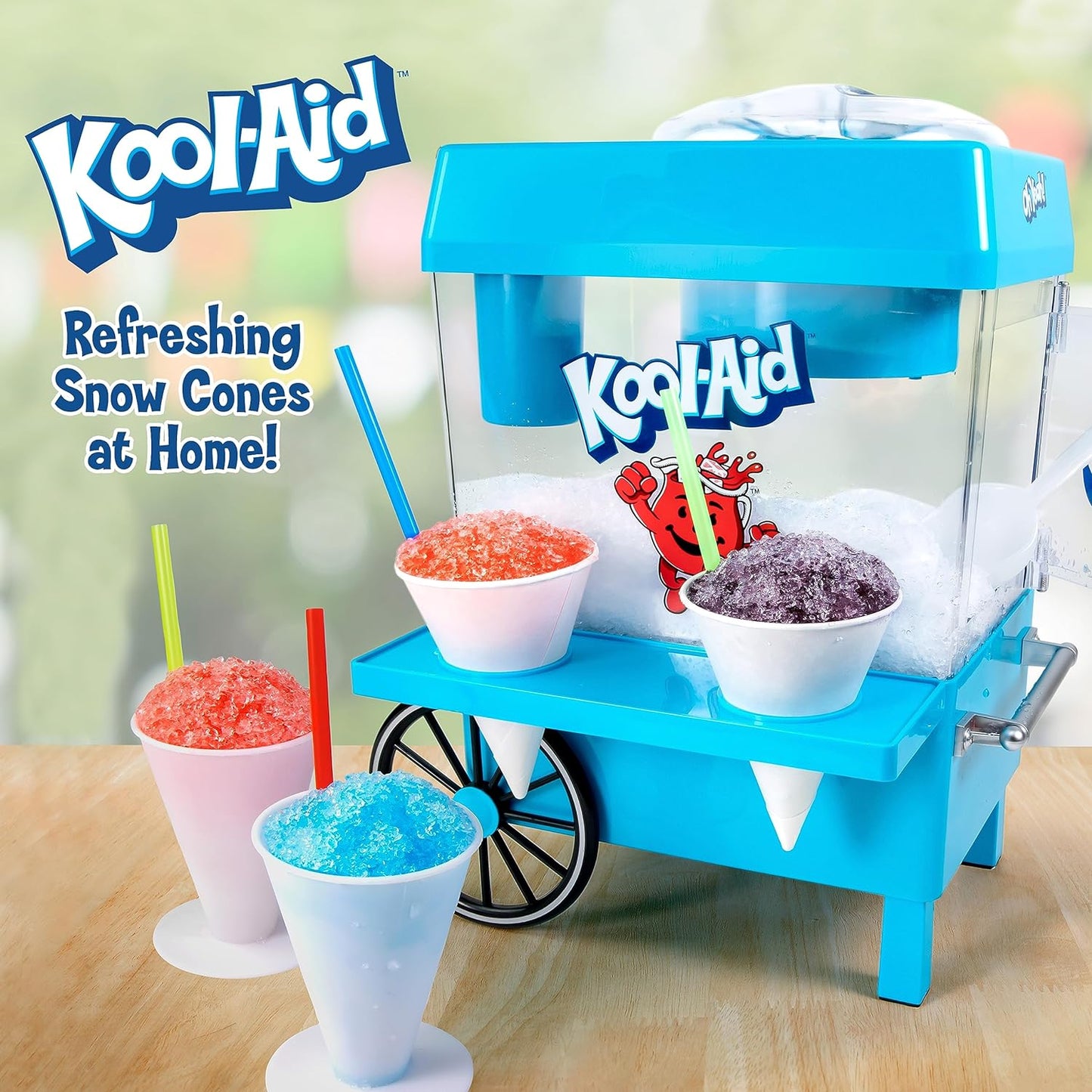 Kool-Aid Snow Cone Shaved Ice Machine - Retro Table-Top Slushie Machine Makes 20 Icy Treats - Includes 2 Reusable Plastic Cups & Ice Scoop - Blue