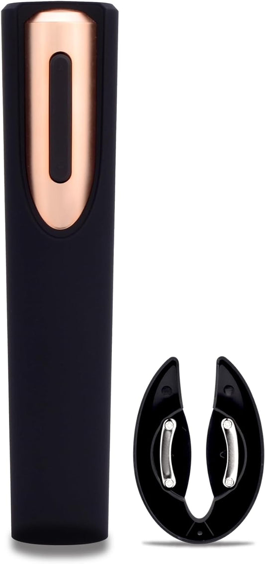 Battery Operated Electric Wine Opener - Includes Stand with Built-In Foil Cutter - Electric Corkscrew Wine Opener - Great Gift for Wine Lovers (Black and Rose Gold)