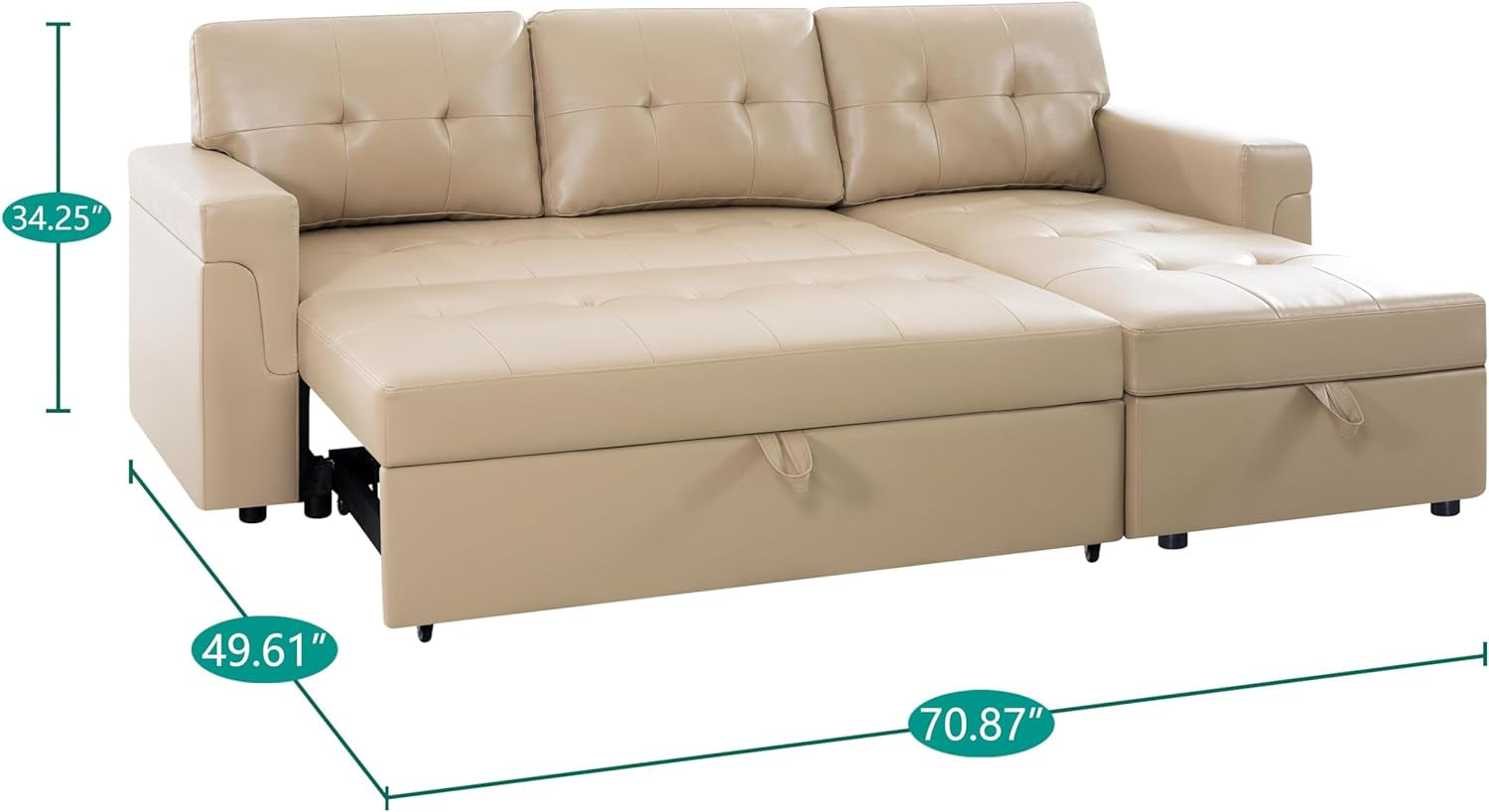 Transform Any Space: Sleeper Sectional Sofa with Convertible Sofa Bed & Inviting Chaise. Find Tranquil Comfort with Stress-Relieving Design & Durable Cushions - Beige/Air Leather