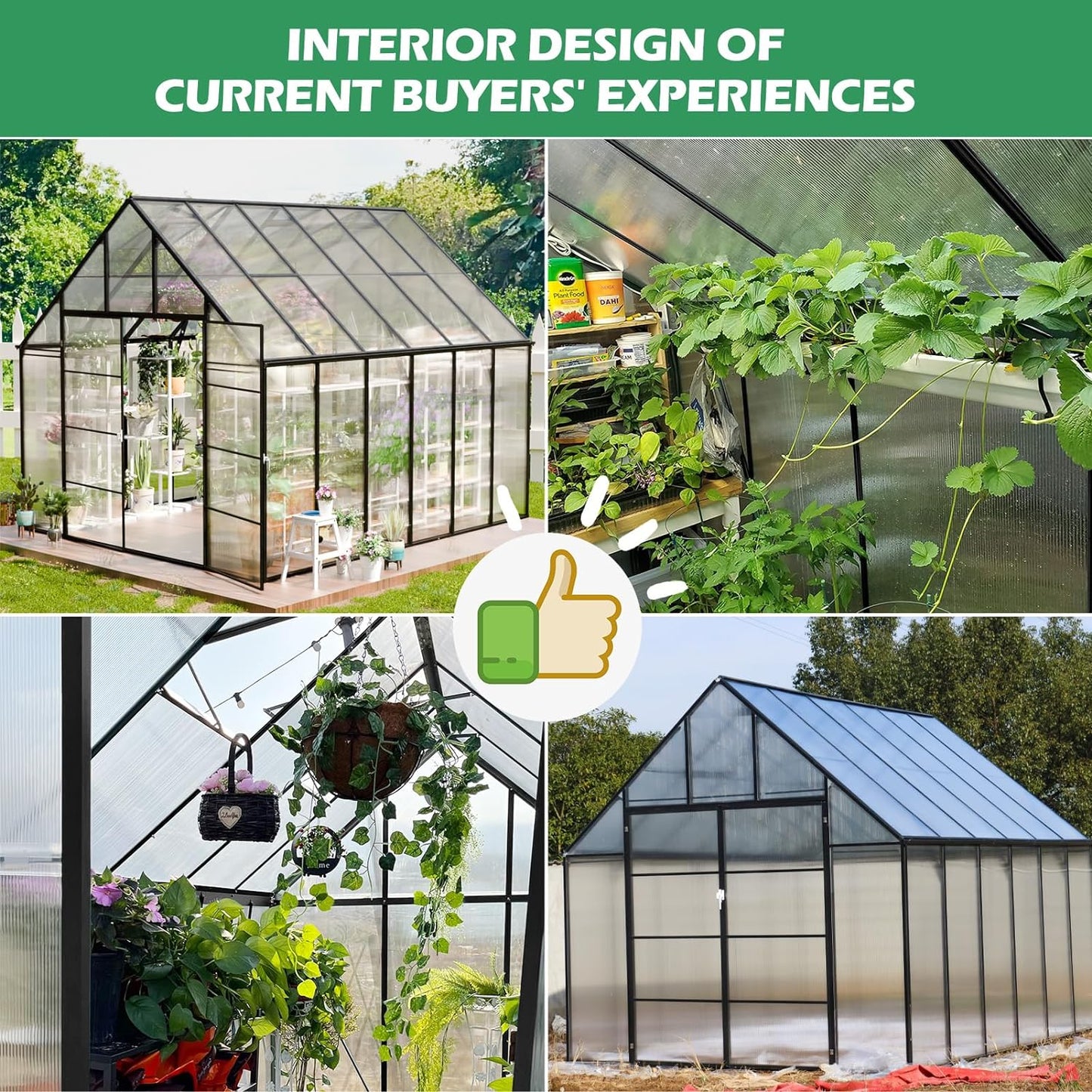 10X12 FT Polycarbonate Greenhouse Kit for Outdoors, Upgraded Heavy Duty Aluminum Walk-In Greenhouse with Quick Setup Structure, Rain Gutter and Vents, Green House for Outside, Garden, Backyard