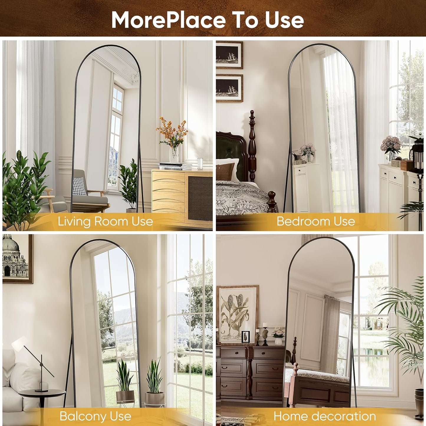 Floor Mirror, 71"×28" Arched Full Length Mirror Arched Mirror with Stand, Black Large Arched Wall Mirror, Oversized Arched Mirror Full Length, Wall Mounted Mirror Full Length, 71"X28"(Black) - Design By Technique