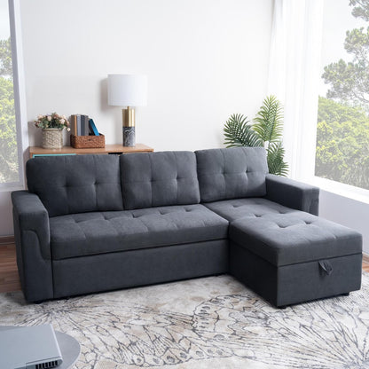 Transform Any Space: Sleeper Sectional Sofa with Convertible Sofa Bed & Inviting Chaise. Find Tranquil Comfort with Stress-Relieving Design & Durable Cushions - Dark Gray/Velvet