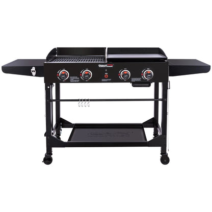 4-Burner GD402 Portable Flat Top Gas Grill and Griddle Combo with Folding Legs, 48,000 BTU, Black