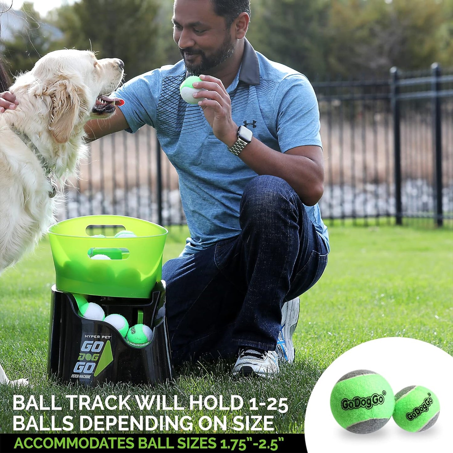 Godoggo Fetch Automatic Machine Dog Ball Launcher for Dogs with Five 2.5" Balls for Breeds 20-60 Pounds