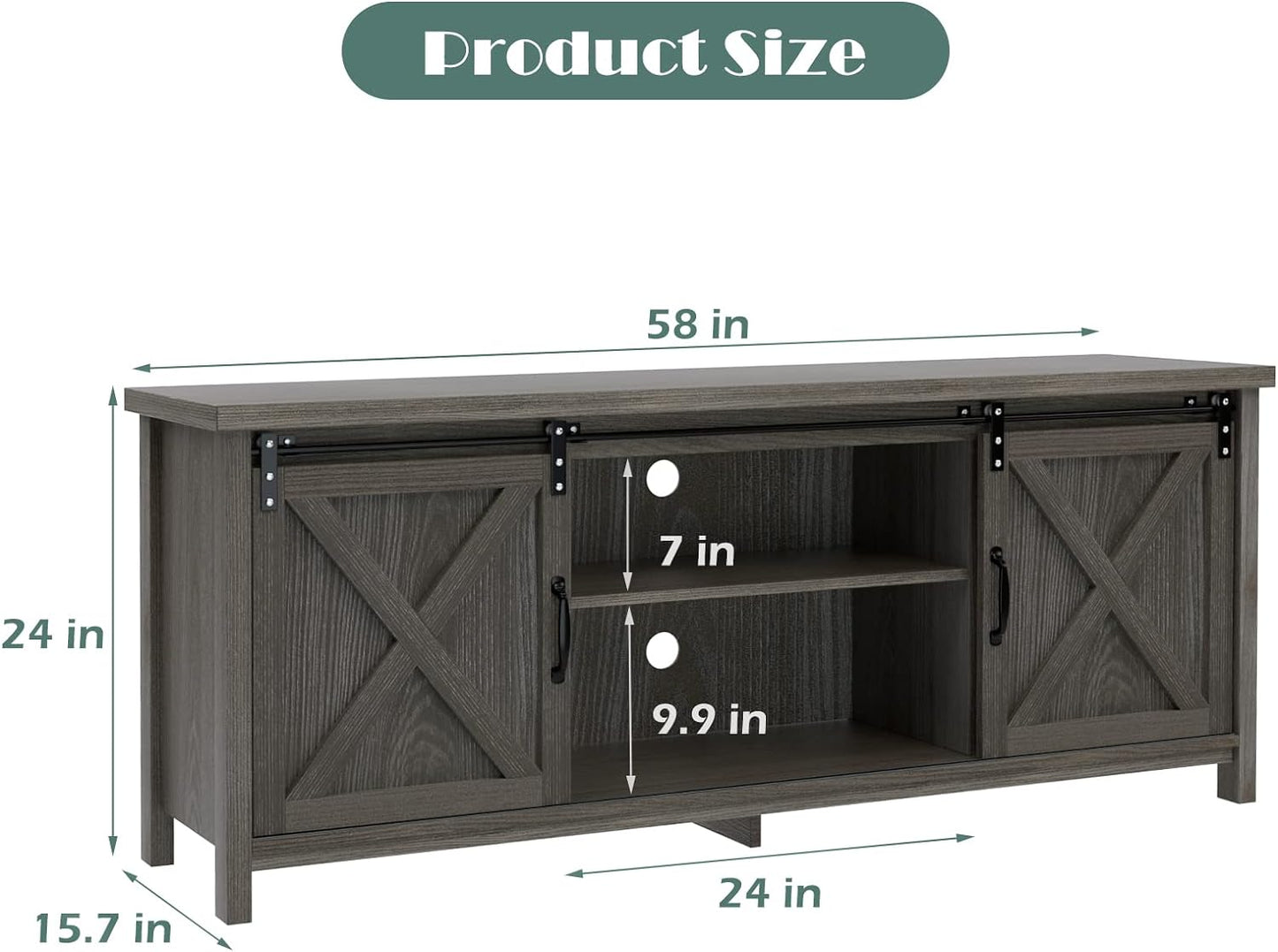 Modern Farmhouse TV Stand with Sliding Barn Doors, Media Entertainment Center Console Table for Tvs up to 65”,2-Tier Large Storage Cabinets,Rustic TV Stand for Living Room Bedroom,Dark Grey