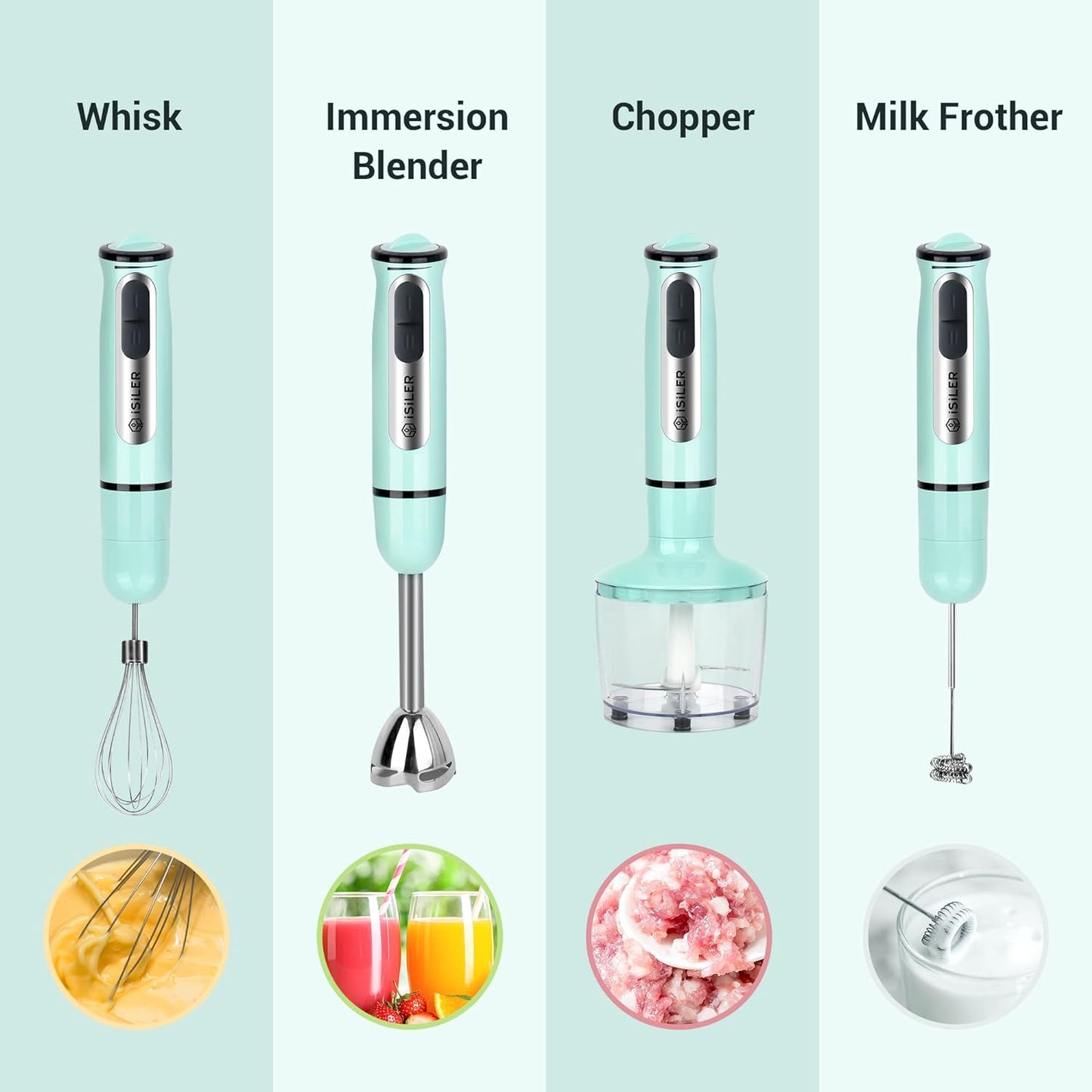 Immersion Hand Blender,  5-In-1 500-Watt Multi-Purpose Stick Blender with 860Ml Food Chopper, 600Ml Container, Milk Frother, Egg Whisk, 8-Speed for Puree Infant Food Smoothies Soups