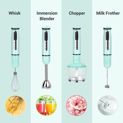 Immersion Hand Blender,  5-In-1 500-Watt Multi-Purpose Stick Blender with 860Ml Food Chopper, 600Ml Container, Milk Frother, Egg Whisk, 8-Speed for Puree Infant Food Smoothies Soups