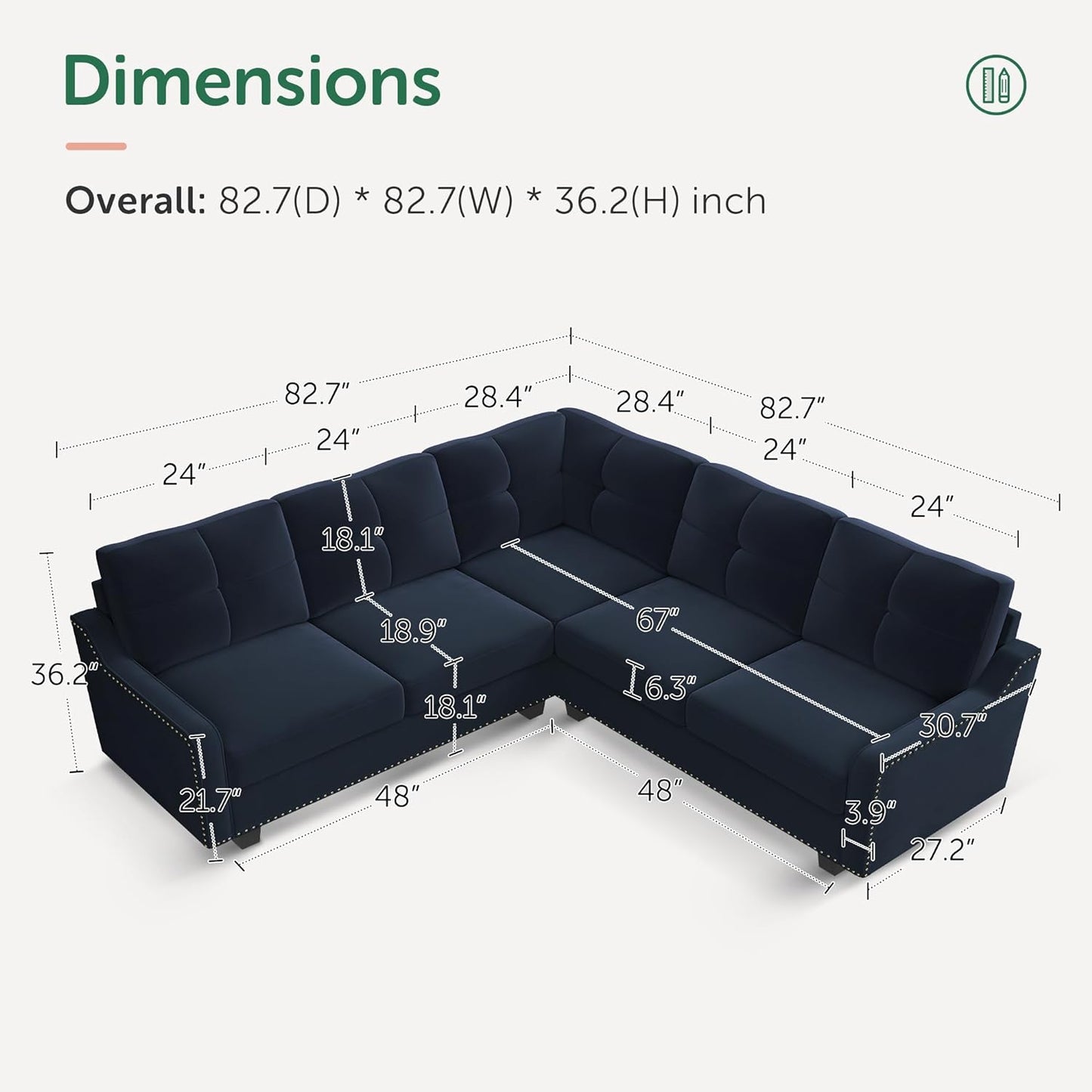 Convertible Sectional Sofa L Shaped Couch for Small Apartment Reversible Sectional Couch for Living Room,Velvet Dark Blue