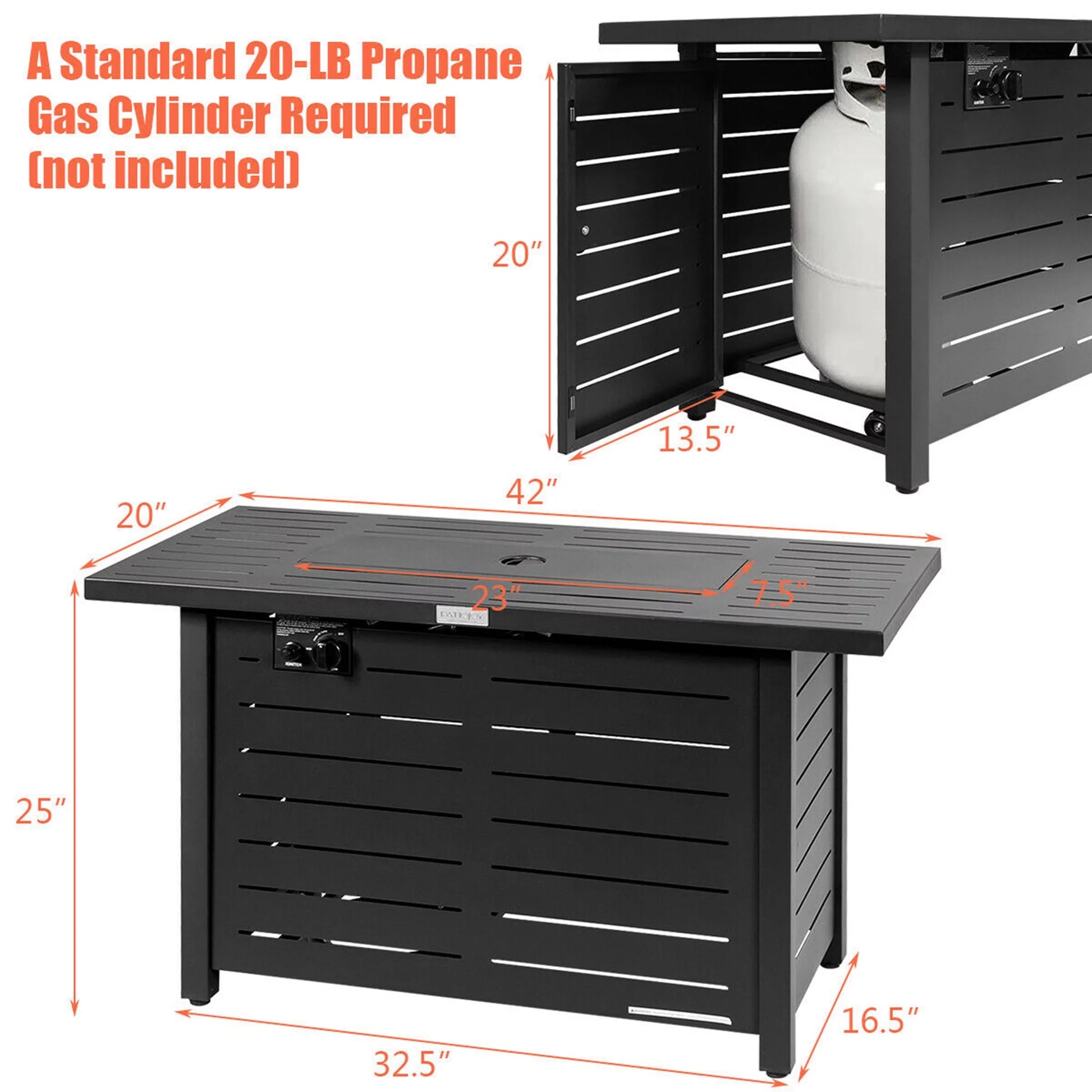 42'' Rectangular Propane Gas Fire Pit 60,000 Btu Heater Outdoor Table W/ Cover - Design By Technique