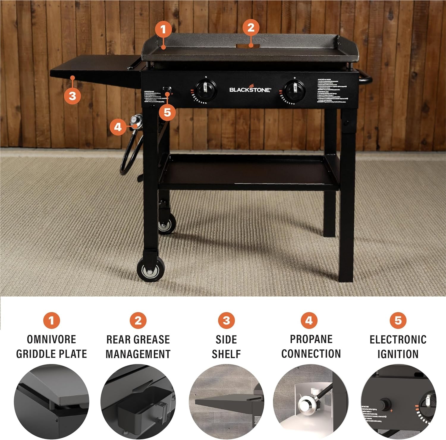 Flat Top Gas Grill Griddle 2 Burner Propane Fuelled Rear Grease Management System, 1517, Outdoor Griddle Station for Camping, 28 Inch