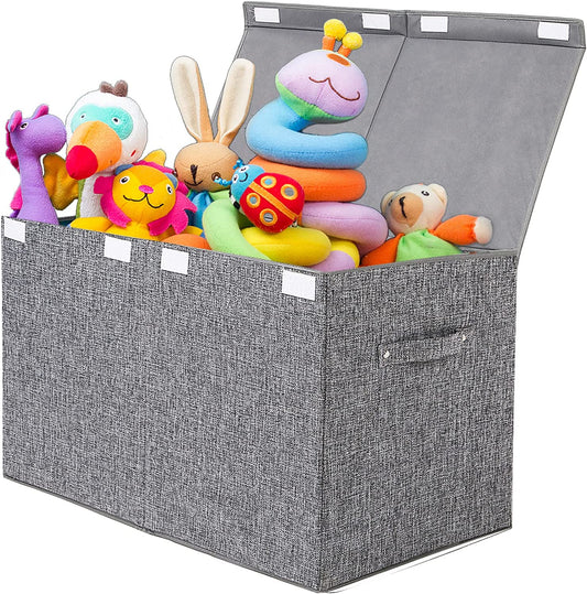 Large Toy Box Chest with Lid, Collapsible Sturdy Toy Storage Organizer Boxes Bins Baskets for Kids, Boys, Girls, Nursery, Playroom, 25"X13" X16" (Linen Gray)