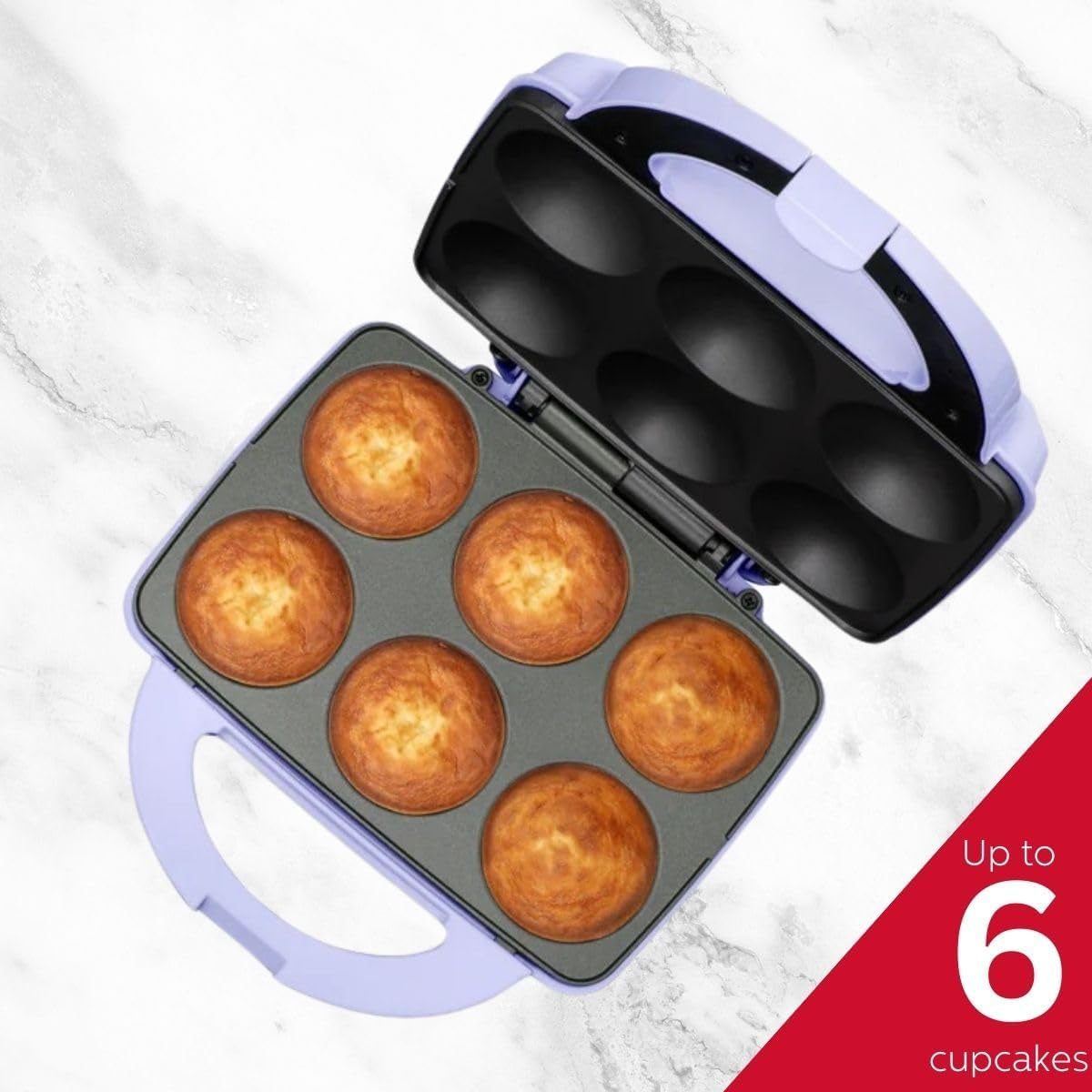 Non-Stick Cupcake Maker, Lavender/Stainless Steel - Makes 6 Cupcakes, Muffins, Cinnamon Buns, and More for Birthdays, Holidays, Bake Sales or Special Occasions