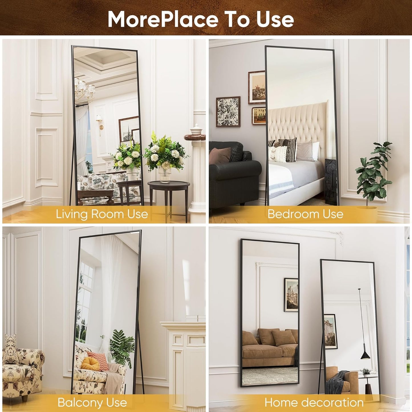 71"X28" Full Length Mirror, Floor Mirror, Full Length Mirror with Stand, Full Body Floor Mirror Bedroom Wall Mirror, Large Mirror, Leaning, Standing or Hanging Horizontally/Vertically, Black - Design By Technique