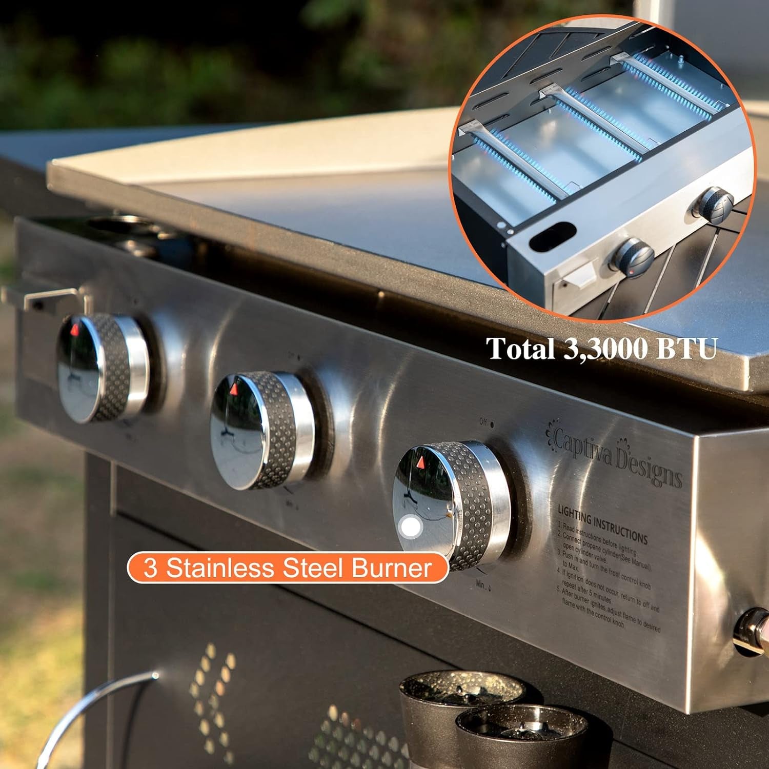 Flat Top Gas Griddle Grill with Lid 3-Burner 33,000 BTU Propane BBQ Grill Outdoor Cooking Station, Can Be Converted into Table Top Griddle for Camping