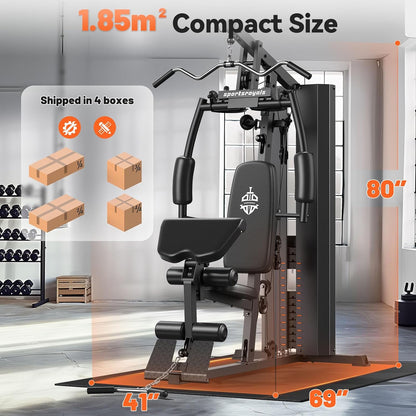 Home Gym, Multifunctional Home Gym Equipment, Workout Station with 154LBS Weight Stack, Exercise Equipment for Full Body Traning with Pulley System