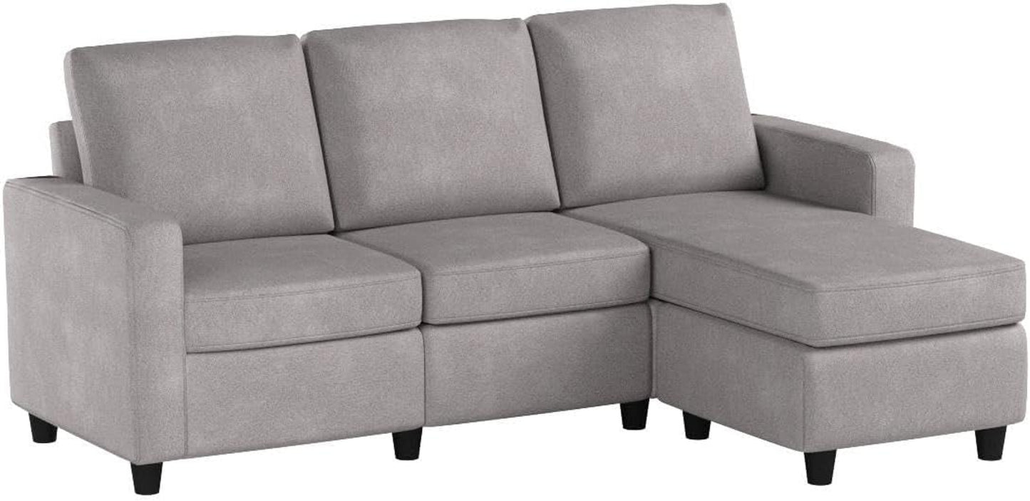 Convertible Sectional Sofa, L Shaped Couch with Linen Fabric, Reversible Couch for Small Space, Light Grey