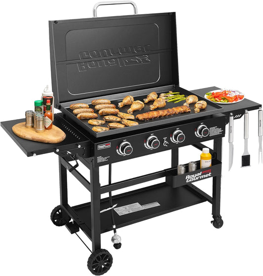 GB4000P 4-Burner Propane Gas Griddle with Hard Cover, 35-Inch Flat Top BBQ Grill, 52,000 BTU, Outdoor Griddle Cooking Station for Backyard and Tailgating, Black