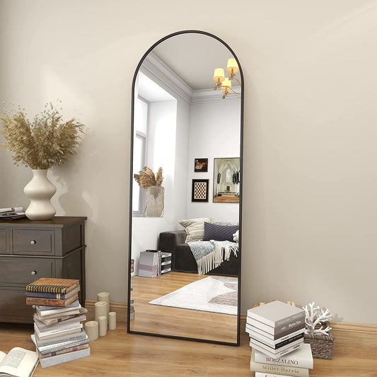64"X21" Arch Floor Mirror, Full Length Mirror Wall Mirror Hanging or Leaning Arched-Top Full Body Mirror with Stand for Bedroom, Dressing Room, Black