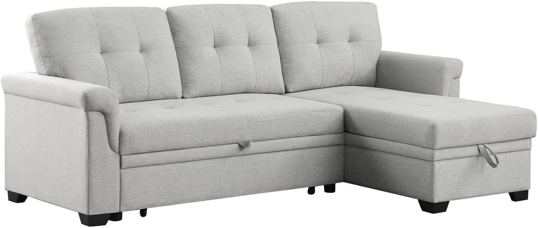 Lucca Light Gray Linen Reversible Sleeper Sectional Sofa with Storage Chaise