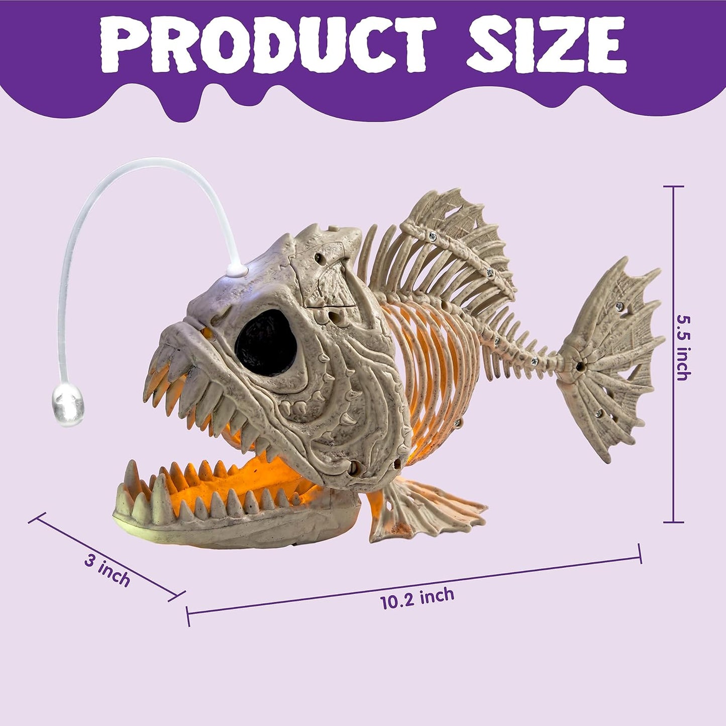 Halloween Skeleton Fish with LED Eye for Halloween Decoration, Graveyard Decorations, Indoor/Outdoor Spooky Scene