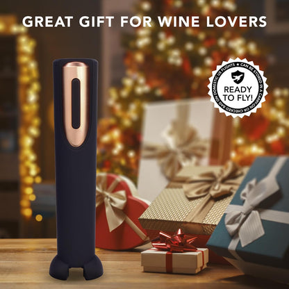 Battery Operated Electric Wine Opener - Includes Stand with Built-In Foil Cutter - Electric Corkscrew Wine Opener - Great Gift for Wine Lovers (Black and Rose Gold)