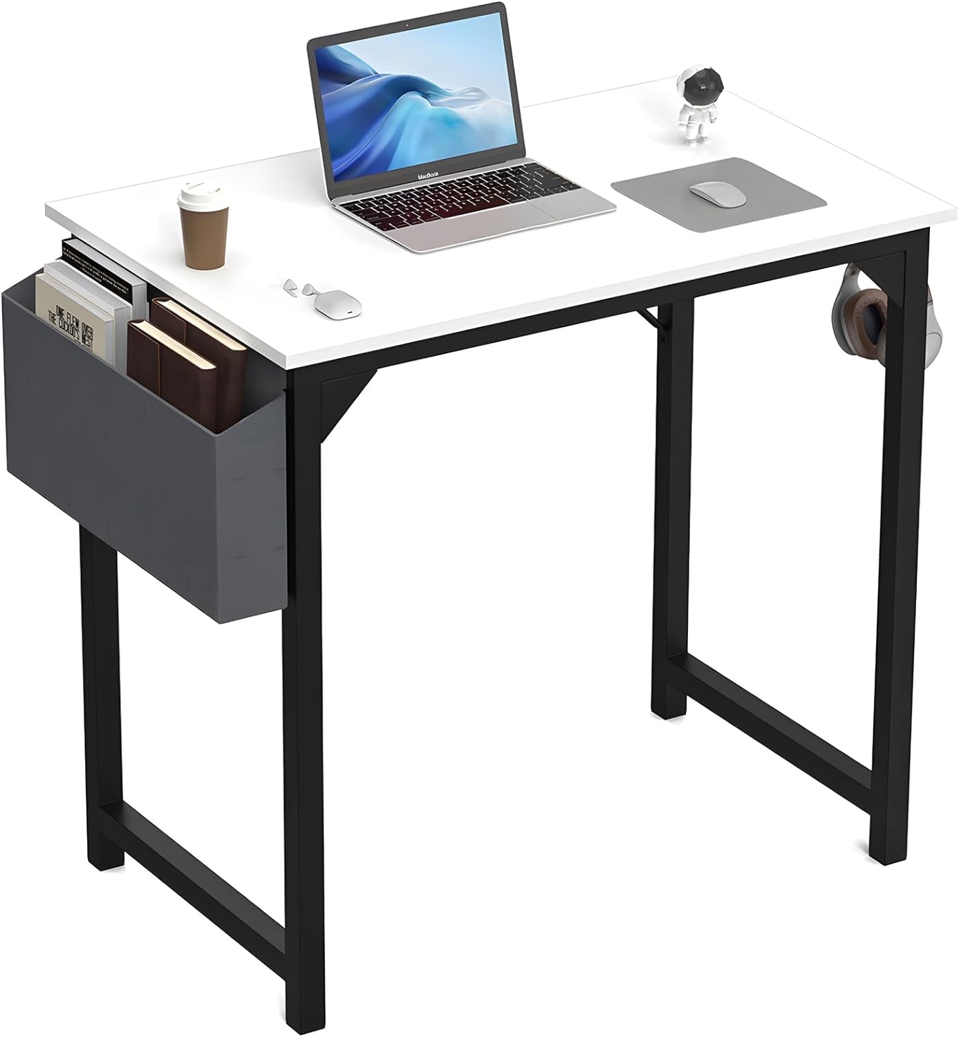 Computer Desk Small, 32 Inch Writing Study Office Gaming Table Modern Simple Style Compact with Side Bag Headphone Hook Easy Assembly for Home, Office, Room, Dorm, White