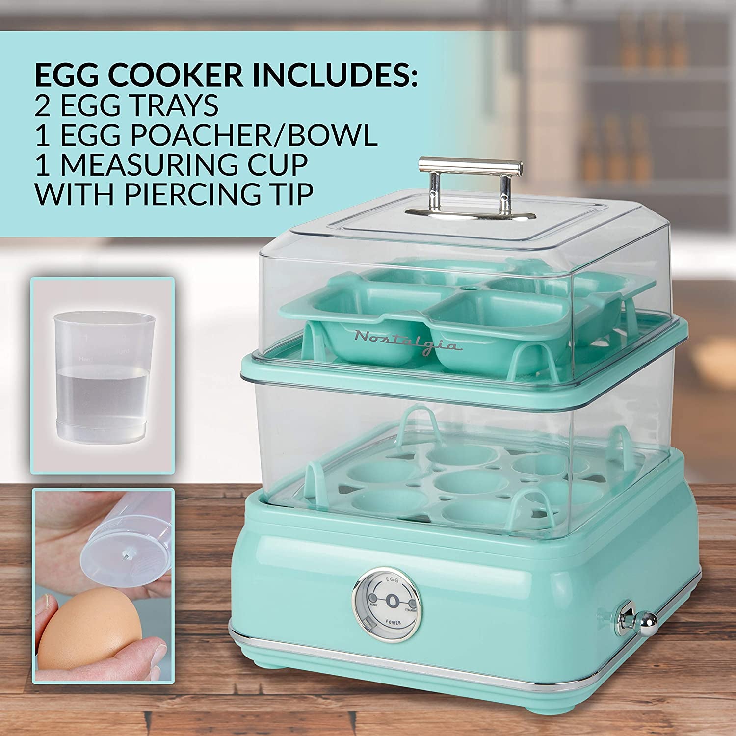 CLEC14AQ Retro Premium 14 Capacity Electric Large Hard-Boiled Egg Cooker, Poached, Scrambled, Omelets, Whites, Sandwiches, for Keto & Low-Carb Diets, Aqua