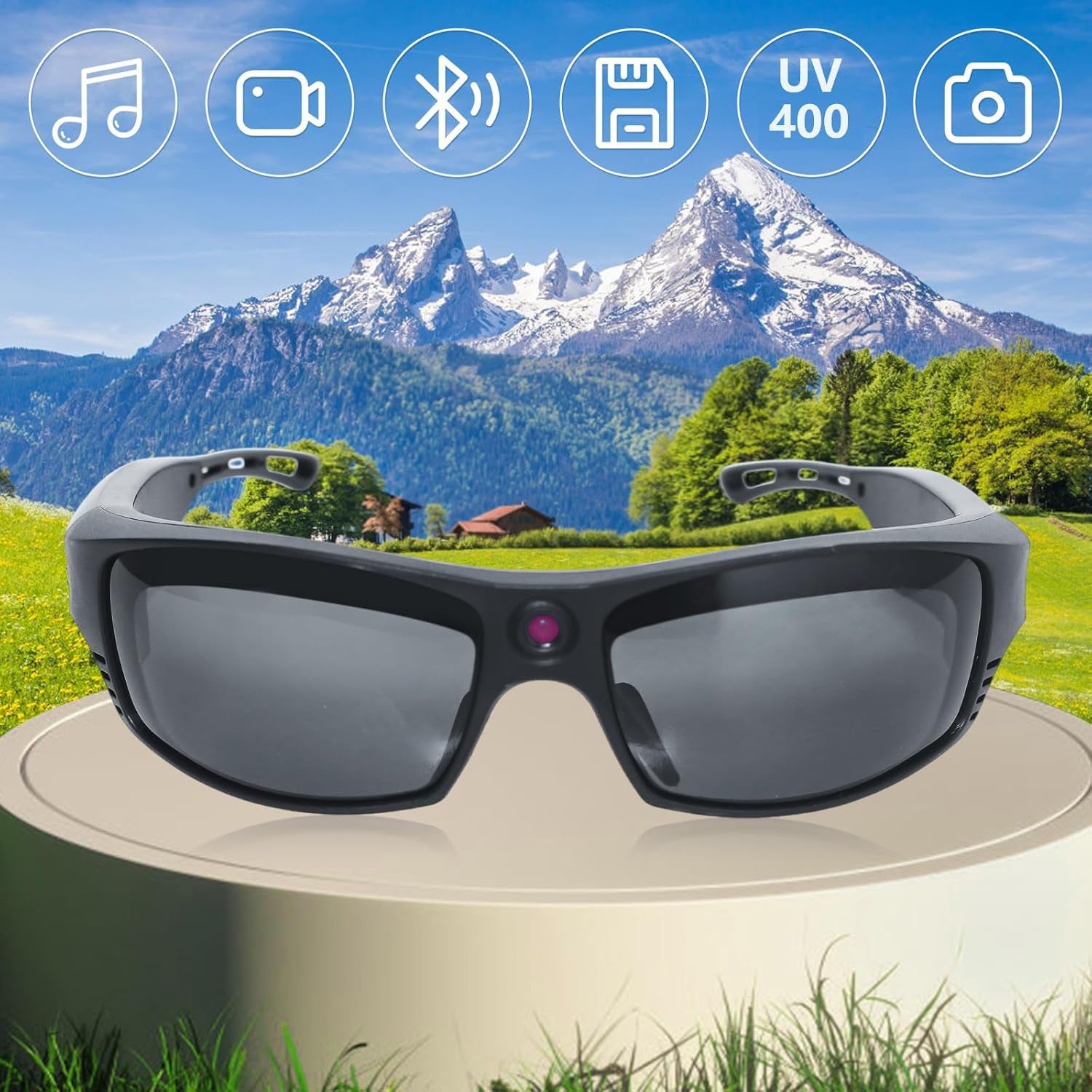 Smart Camera Glasses,1080P Video Smart Sunglasses with Bluetooth-Music,Open Ear Speaker,Outdoor Sports Camera for Biking, Fishing, Travelling (Including 32G Card)