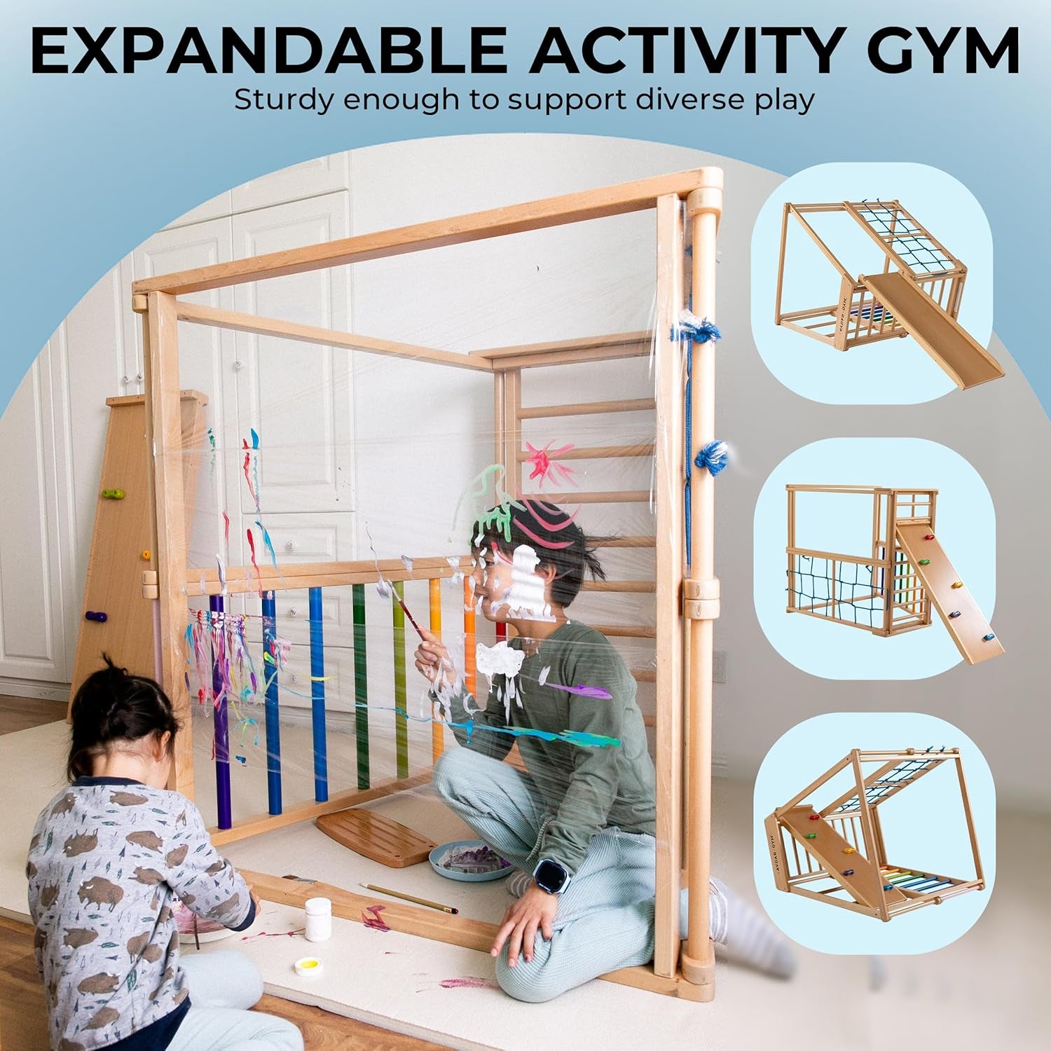 Indoor Jungle Gym, 8-In-1 Beechwood Toddler Climber Playset, Wooden Montessori Indoor Playground for Kids, Easy Assembly, Safe & Sustainable