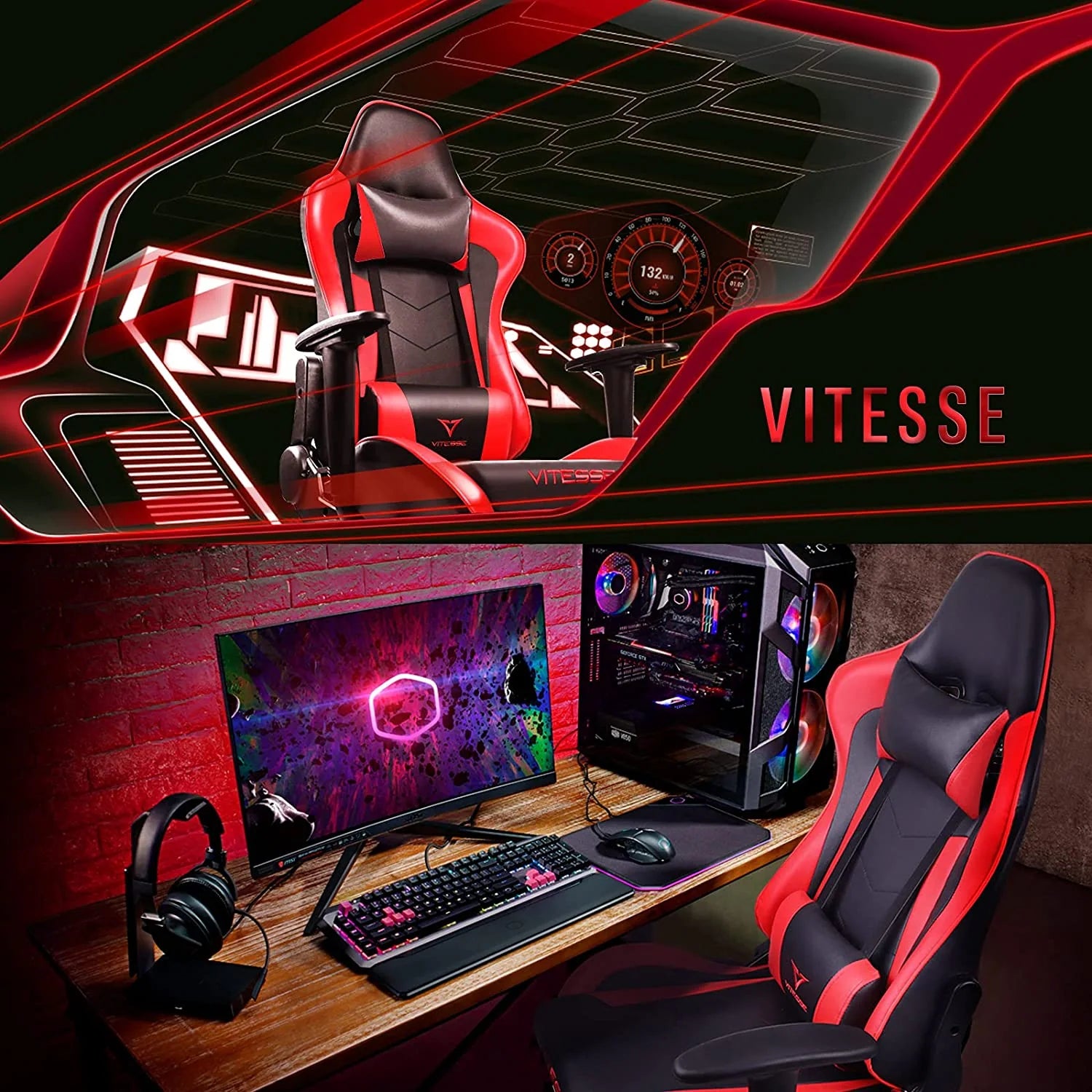 Gaming Chair High Back Computer Office Chair with Lumbar Support and Headrest