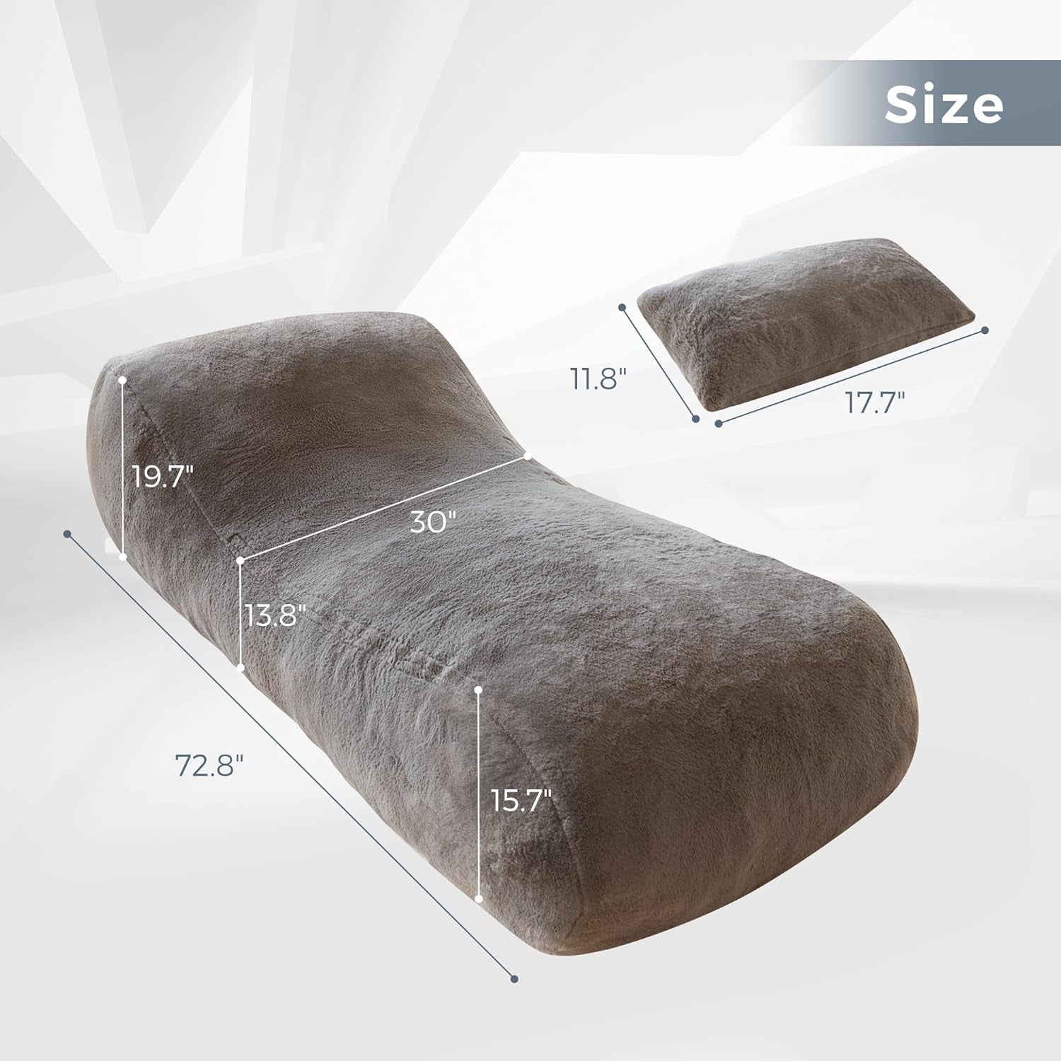 Bean Bag Bed with Pillow, Chaise Lounge Chair Indoor, Velvet Floor Sofa, Fainting Couch for Bedroom Living Room, Shredded Foam Filling, Removable and Machine Washable Cover