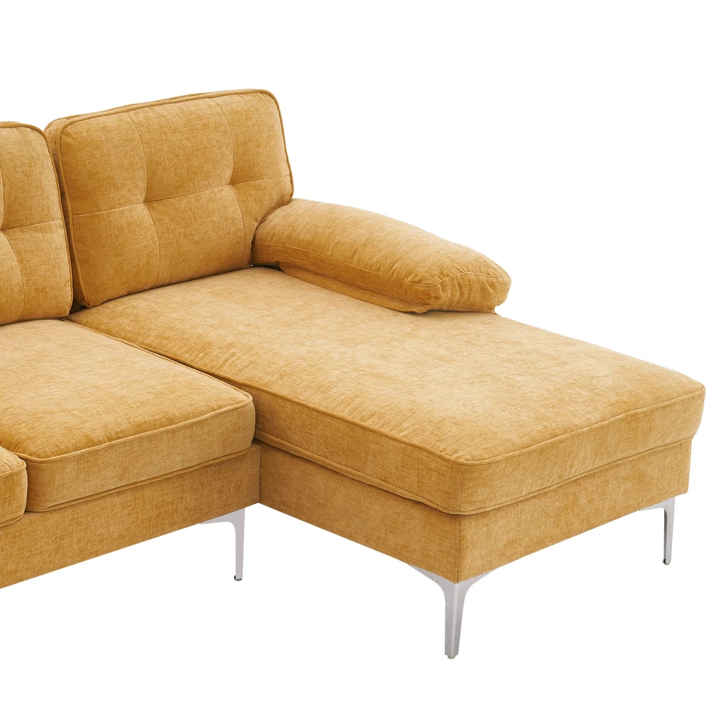 L Shaped Sectional Sofa, 83" Chenille Fabric Upholstered Tufted Couch, 3 Seats Wide Chaise Lounge for Living Room Yellow - Design By Technique