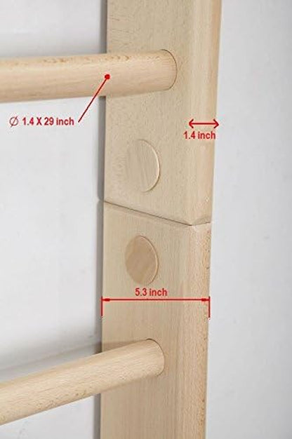 Wall Bars for Kids, Wood Stall Bar, Wooden Swedish Ladder, Kinder-4-Color - CERTIFICATE of SAFE USE Home Gym Gymnastic, Climbing Kids, Indoor Children Playground