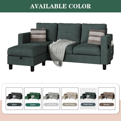 Convertible Sectional Sofas Couches for Living Room, L Shaped Couch with Storage Ottoman, Small Sectional 3 Seater Sofa for Small Spaces, Dark Grey