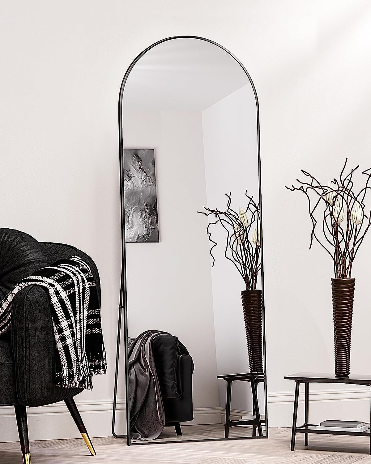 Arched Full Length Mirror, 64"X21" Arched Floor Mirror, Glassless Mirror Full Length with Stand, Floor Mirror Freestanding, Wall Mounted Mirror for Bedroom Living Room, Black - Design By Technique