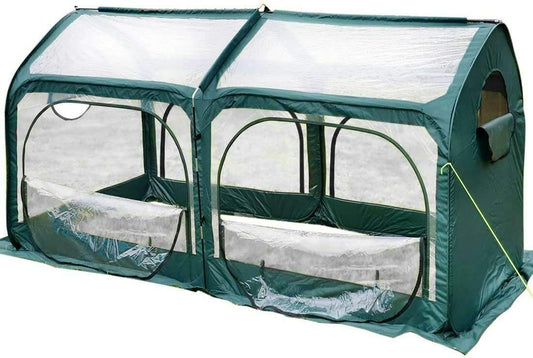 8X4 Pop-Up Greenhouse, Mini Portable Instant Easy-Setup Small Winter Green House Canopy for Outdoor Indoor, 4 Roll-Up Zipper Windows and 6 Stakes, Eco-Friendly Fiberglass Poles, Green - Design By Technique