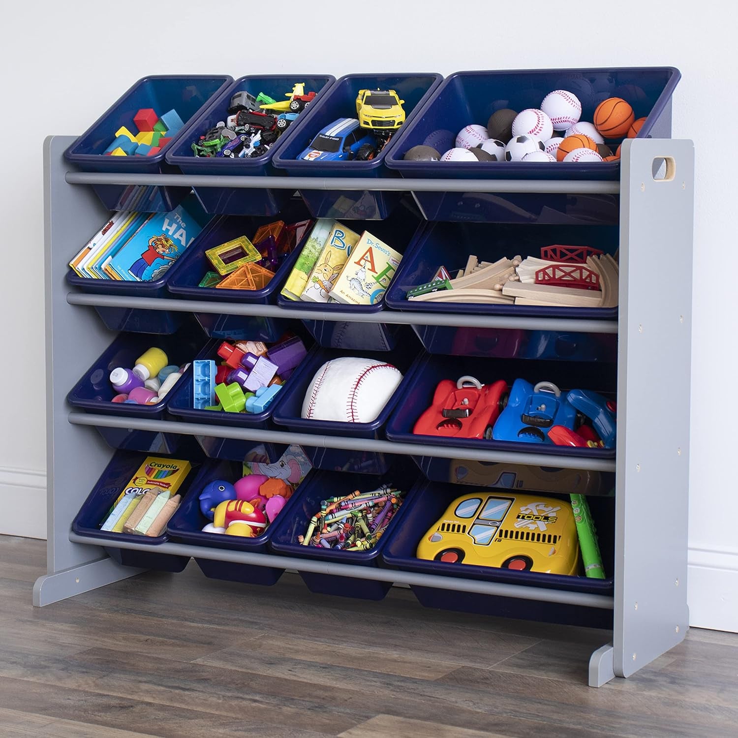 Toy Storage Organizer, Grey/Navy, 42X11X31 Inches,12X9X6 Inches,16X12X6 Inches