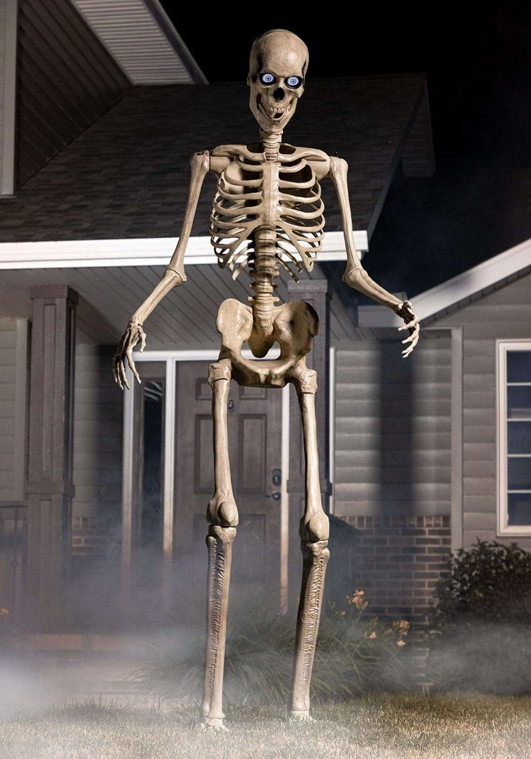 8FT Animated Outdoor Yard Skeleton Decoration, Motion Sensor Eyes Flashing LED Light with Moving Jaw, Animatronic Skeleton Halloween Decoration