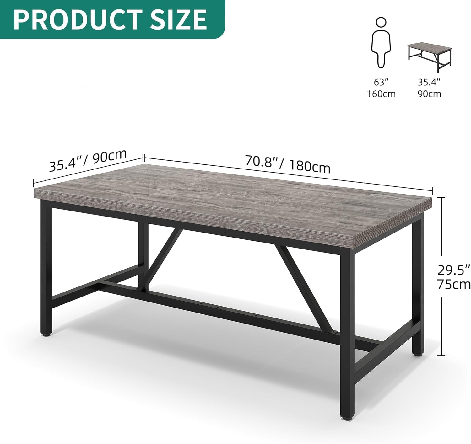 70.8" Large Kitchen Dining Room Table for 6-8 People, Rustic Grey Farmhouse Industrial Wood Style Rectangle Apartment Dinning Room Dinette Tables for Eating Dinner - Design By Technique