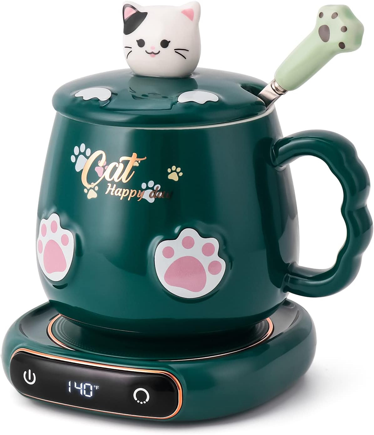 Coffee Mug Warmer & Cute Cat Mug Set, Beverage Cup Warmer for Desk Home Office with Three Temperature up to 140℉/ 60℃, Coffee Warmer for Cocoa Milk Tea Water Candle, 8 Hours Auto Shut Off