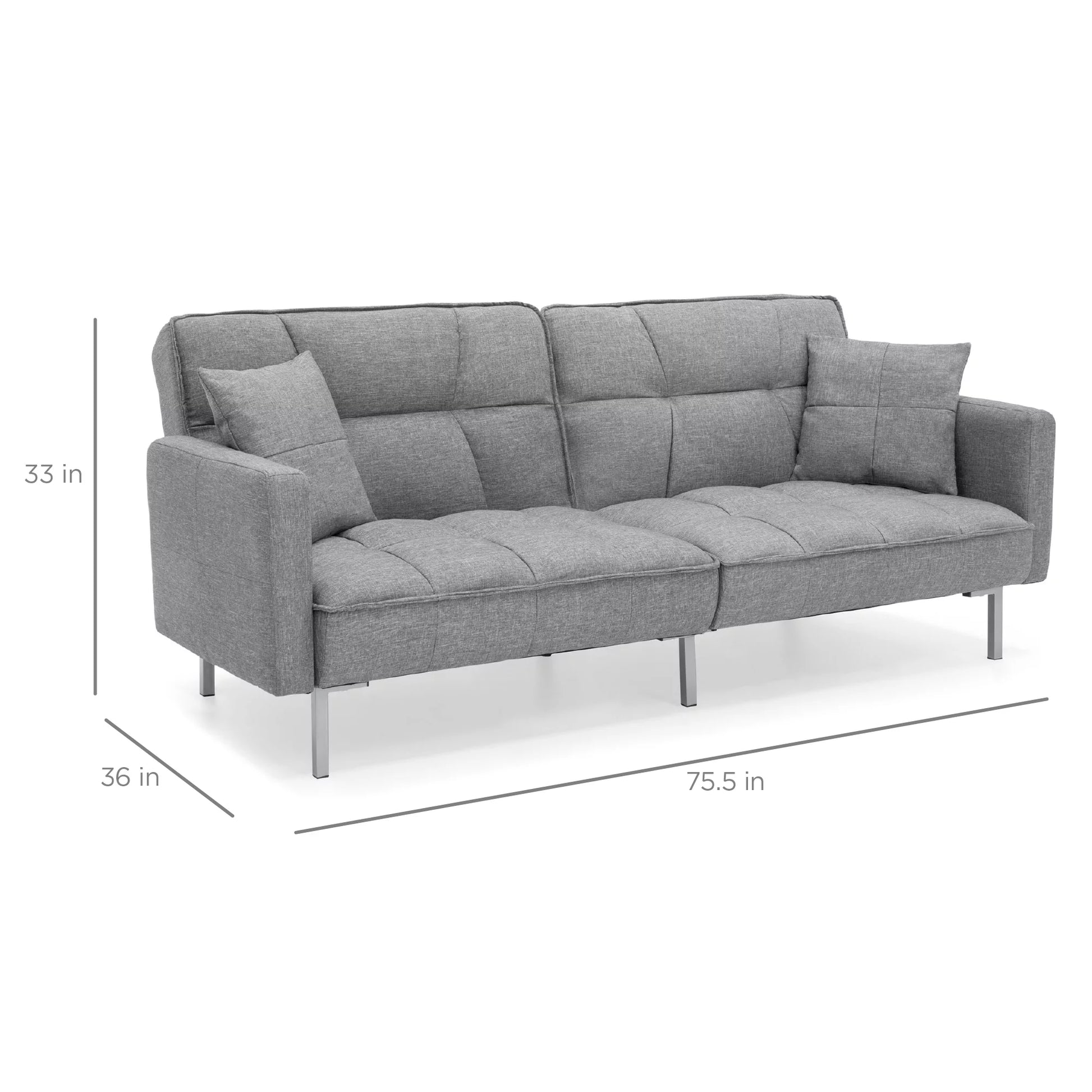 Convertible Living Room Linen Fabric Tufted Split-Back Futon Sofa W/ 2 Pillows - Dark Gray - Design By Technique