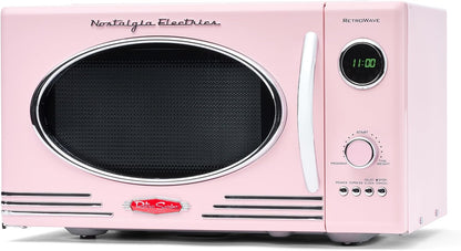 Retro Countertop Microwave Oven - Large 800-Watt - 0.9 Cu Ft - 12 Pre-Programmed Cooking Settings - Digital Clock - Kitchen Appliances - Pink