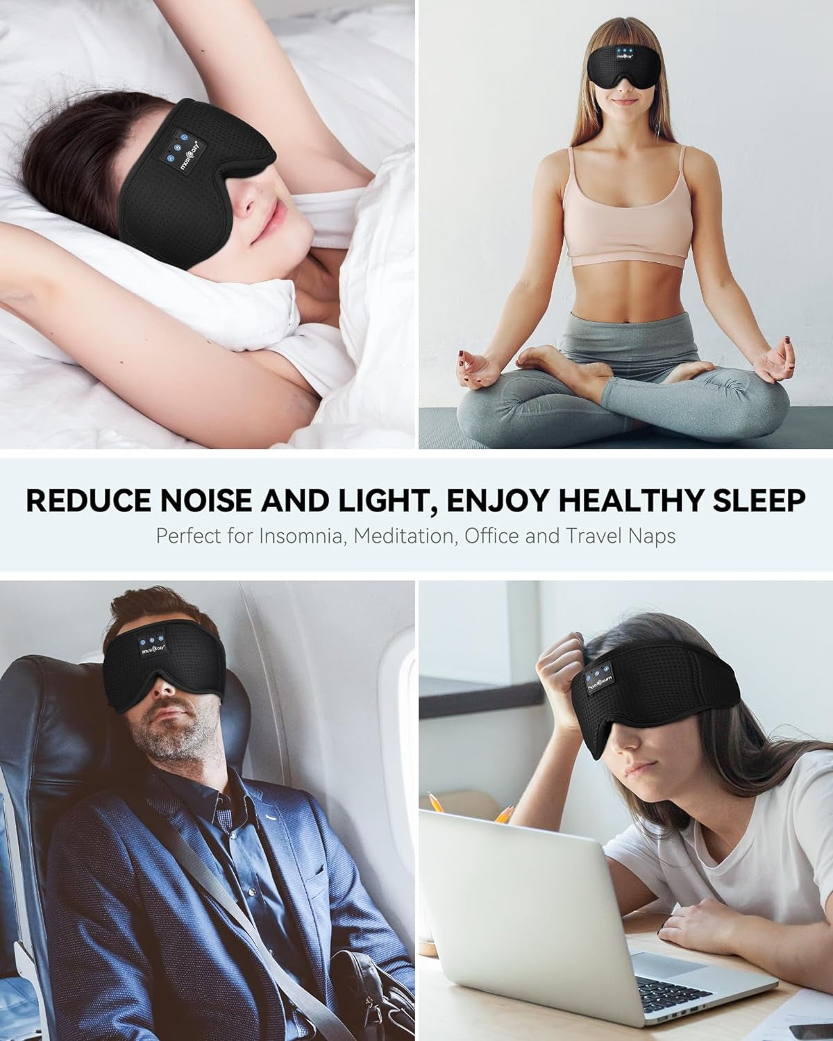 3D Sleep Headphones Mask Wireless Bluetooth Headband Headphones, Sleeping Headphones for Side Sleepers Eyemask Headphones Cool Gadgets Unique Gifts(Black)