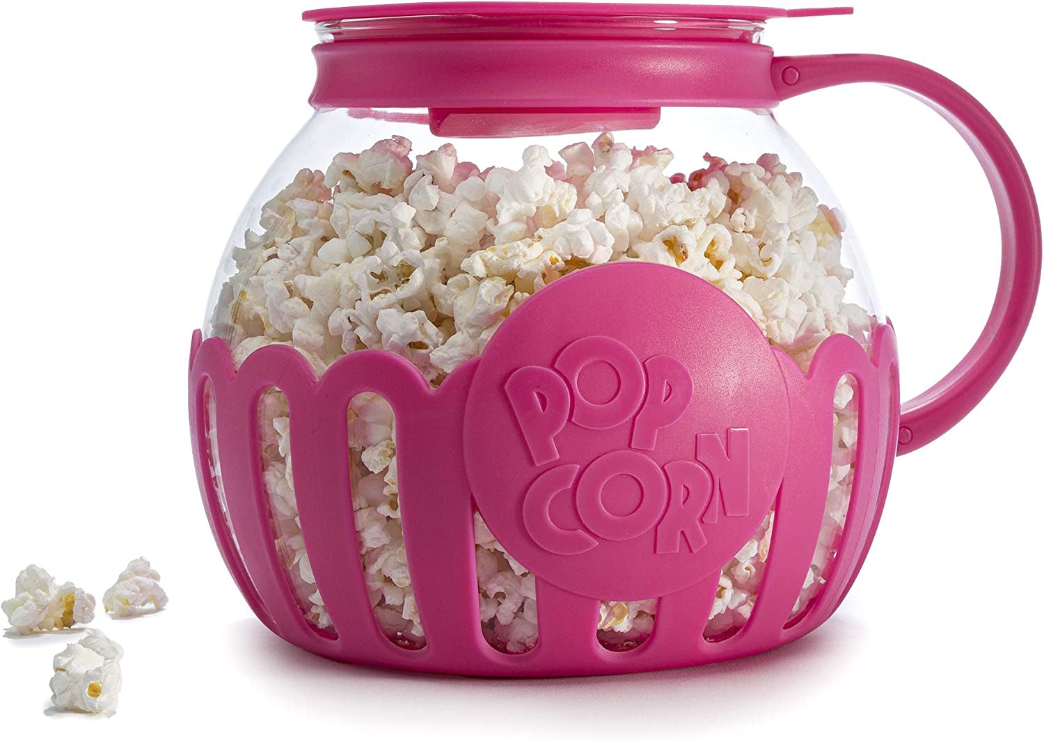 Patented Micro-Pop Microwave Popcorn Popper with Temperature Safe Glass, 3-In-1 Lid Measures Kernels and Melts Butter, Made without BPA, Dishwasher Safe, 3-Quart, Pink