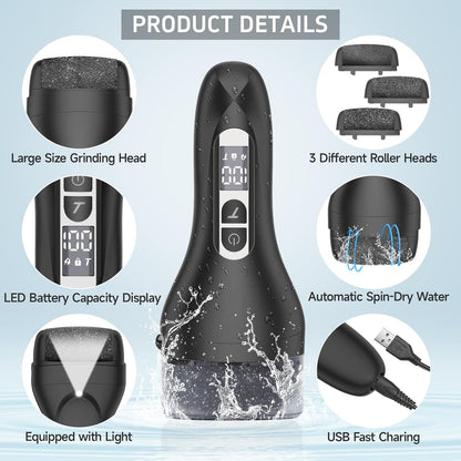 Electric Callus Remover for Feet,Rechargeable Electronic Foot File Pedicure Tools,Professional Waterproof Foot Scrubber File,Portable Pedi Feet Care for Cracked Heels &Dead Skin with LCD Display