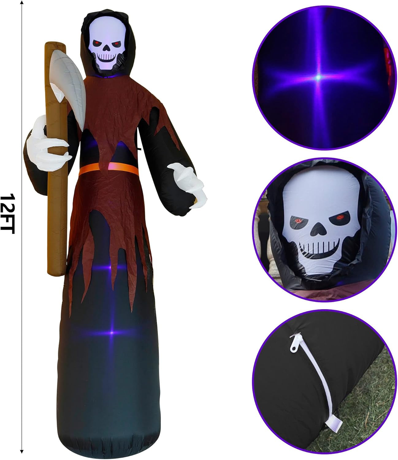 12 FT Halloween Inflatables Large Lighted Reaper Grim Ghost, Giant Scary Ghosts with LED Lights Animated Blow up Yard Prop Lawn Decorations, for Home Garden Party Indoor Outdoor Décor