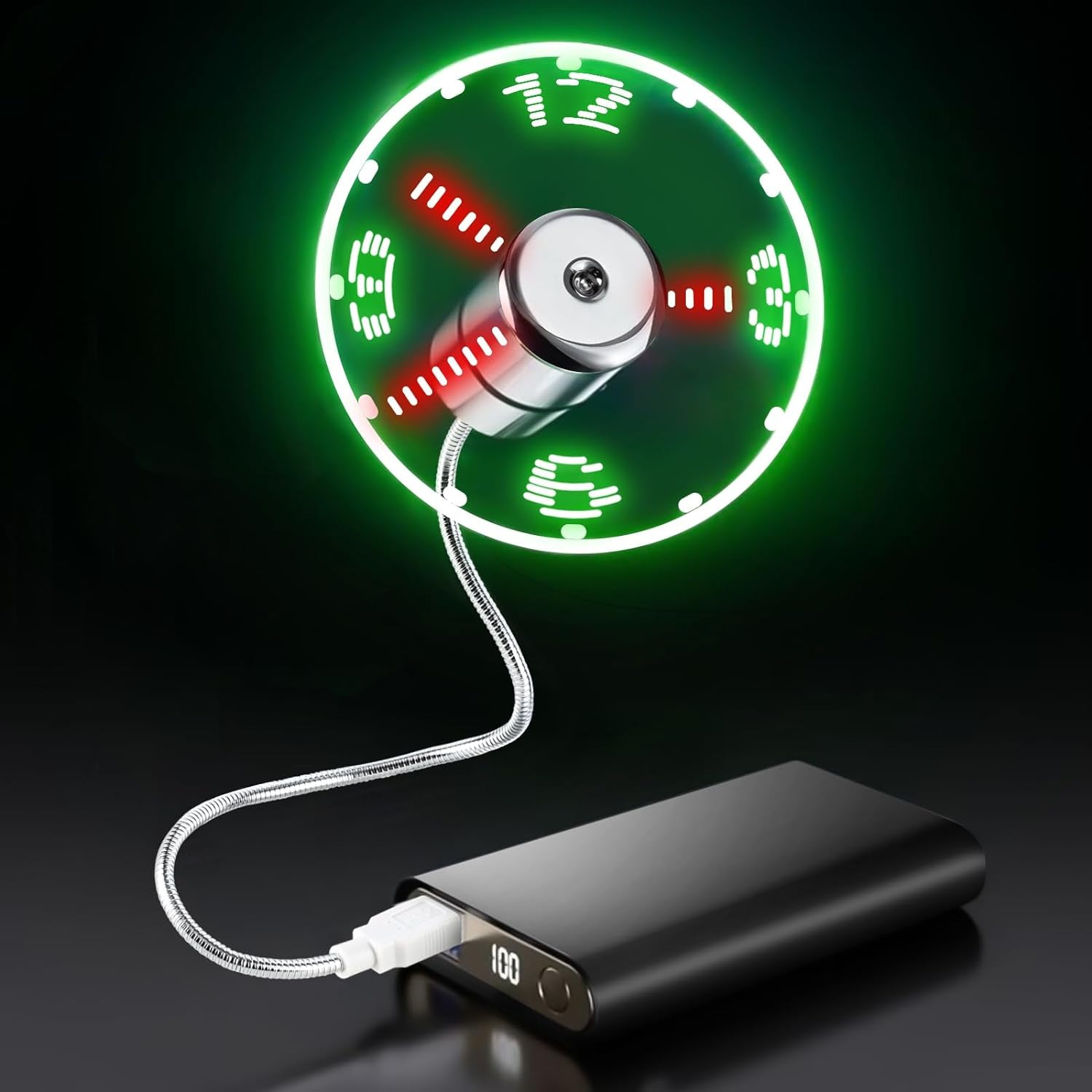 LED USB Clock Fan with Real Time Display Function,Stocking Stuffers for Men Christmas Gadgets,1 Year Warranty (Clock