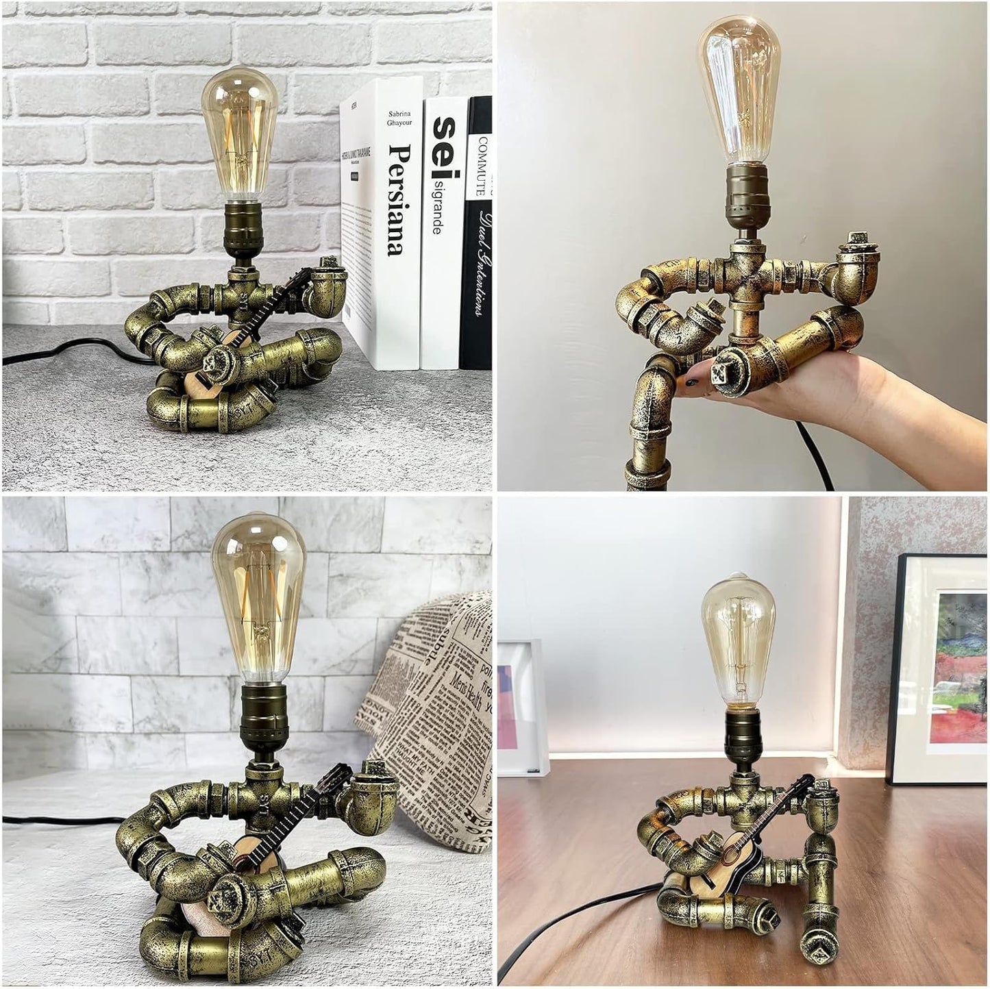 Music Guitar Table Lamp,Guitar Stuff,Cool Gifts for Music/Guitar Lovers,Players for Men Gift,Steampunk Lamp,Metallica (Bronze/With Guitar + Lights)